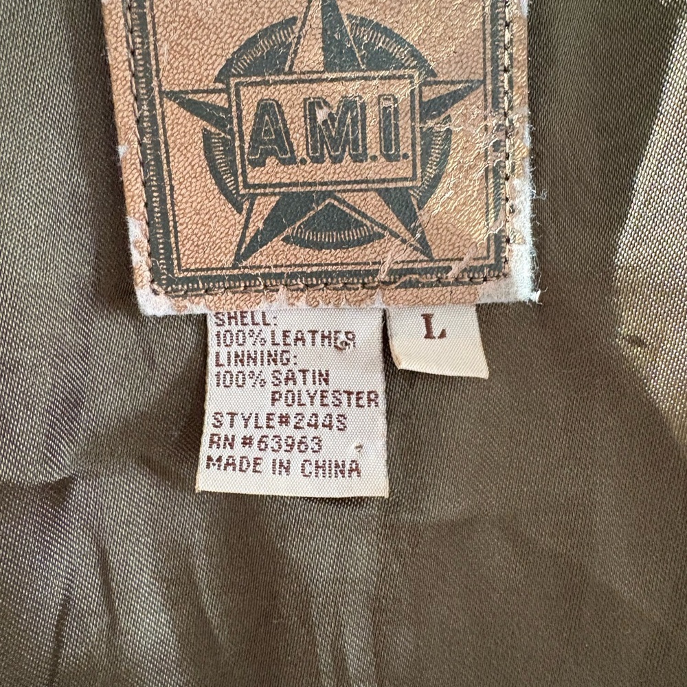 Vintage 90s AMI olive green genuine leather button up jacket large suede indie - Picture 6 of 6